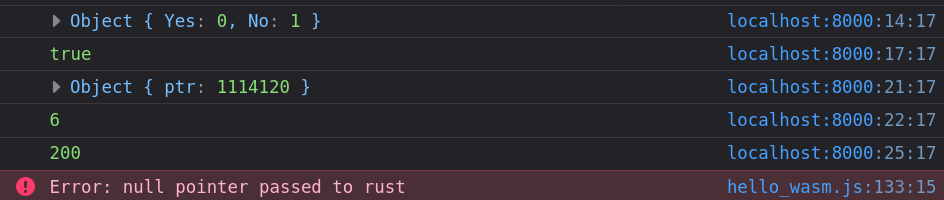 Web console output of Rust struct and enum exports